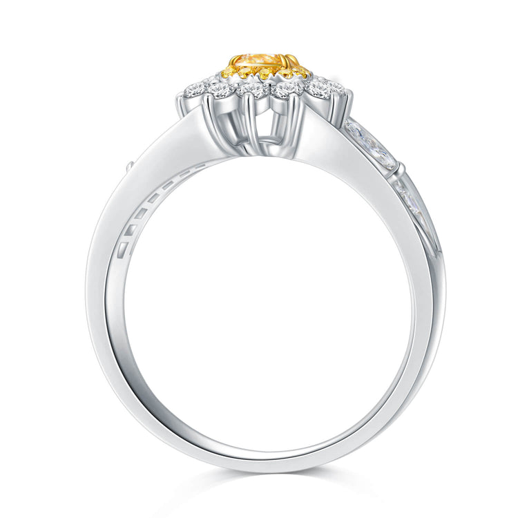 18K Flower Halo Cushion Yellow Diamond Ring