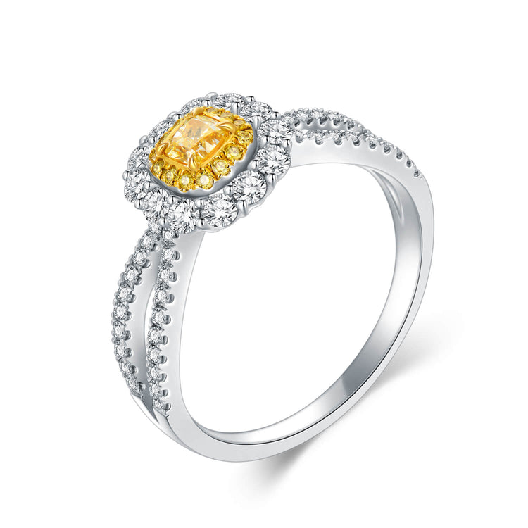 18K Lace Inspired Halo Cushion Yellow Diamond Ring