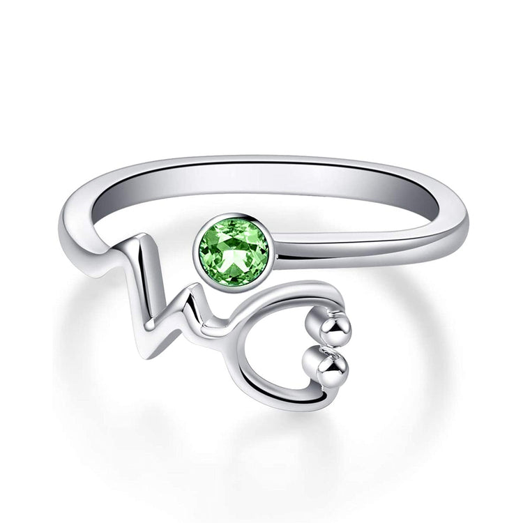 925 Sterling Silver White Angel Stethoscope Heartbeat Ring Graduation Gift