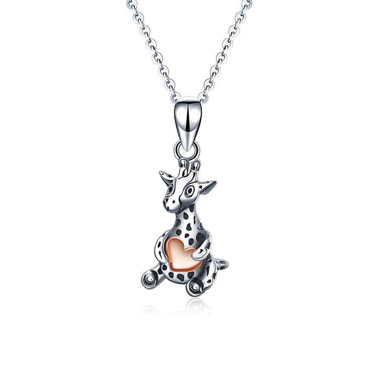 925 Sterling Silver Cute Animal Holds Heart Necklace