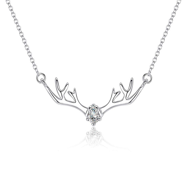 925 Sterling Silver Antler Horn Reindeer Necklace