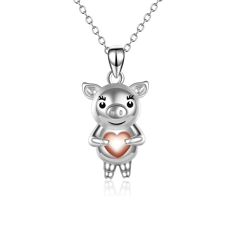 925 Sterling Silver Cute Animal Holds Heart Necklace