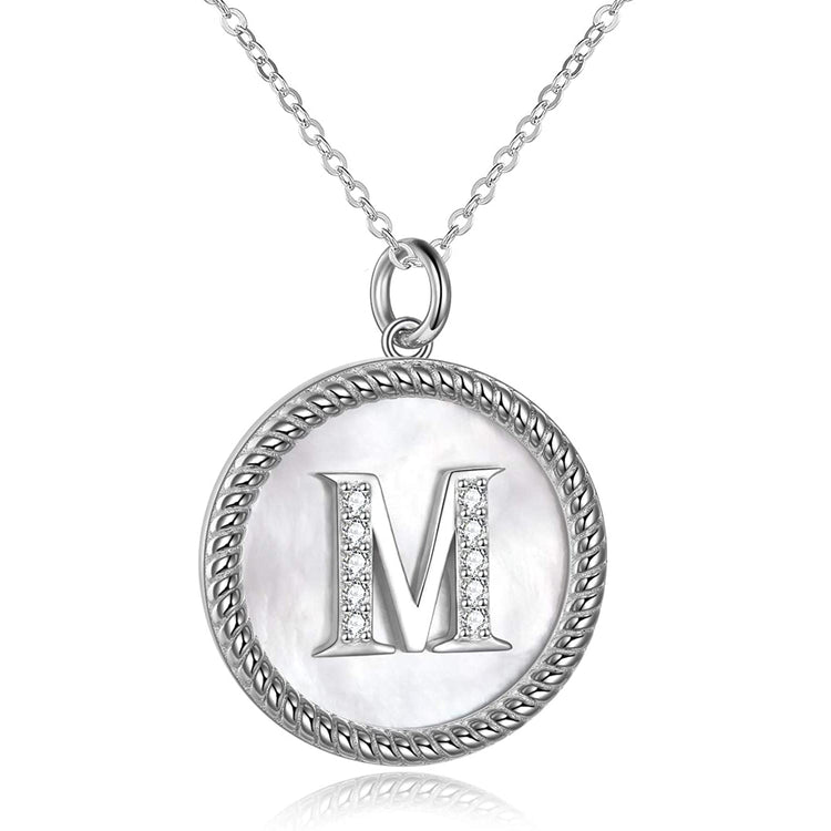 925 Sterling Silver Mother Of Pearl Initial Necklace