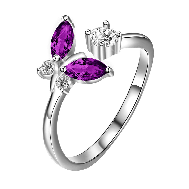 925 Sterling Silver Butterfly Crystal Ring