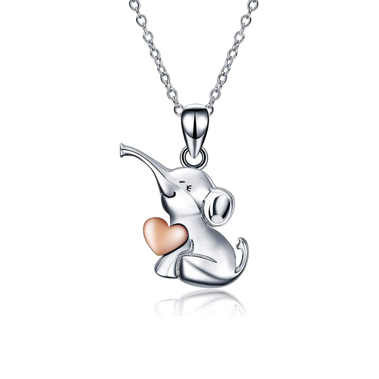 925 Sterling Silver Cute Animal Holds Heart Necklace