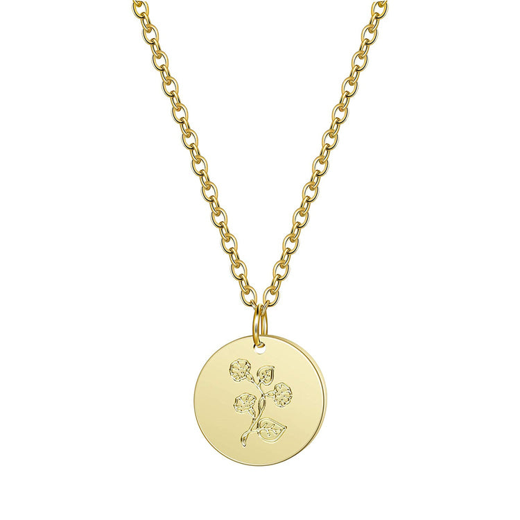 925 Sterling Silver Birth Month Flower Disc Necklace
