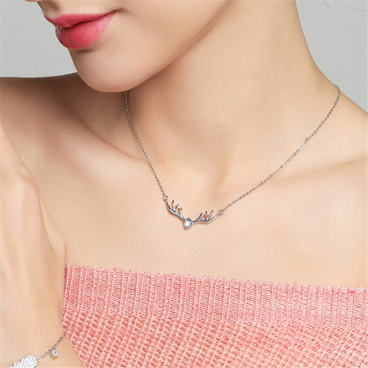 925 Sterling Silver Antler Horn Reindeer Necklace
