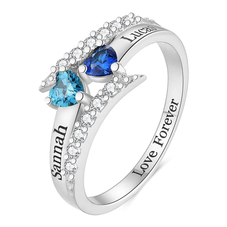 925 Sterling Silver Personalized Love Heart Mothers Ring