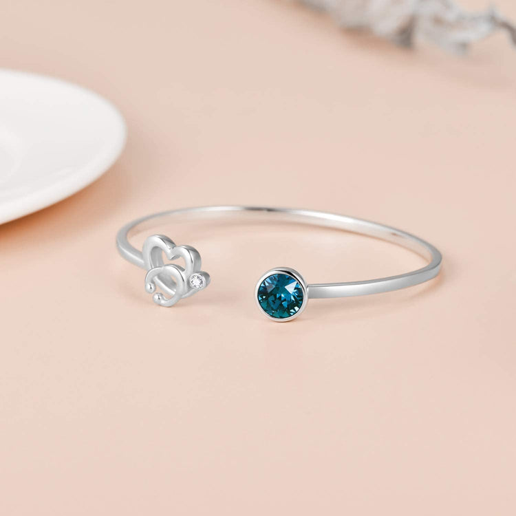 925 Sterling Silver Stethoscope Cuff Bracelet Simulated Birthstone with Crystal