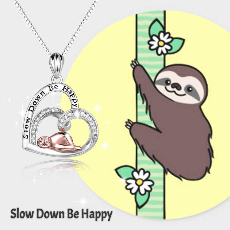 925 Sterling Silver Sloth Heart Necklace