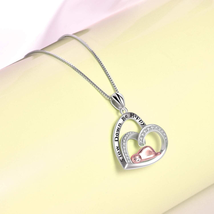 925 Sterling Silver Sloth Heart Necklace