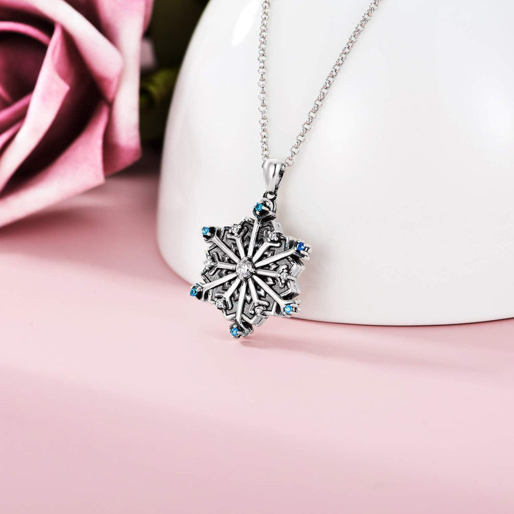 925 Sterling Silver Custom Snowflake Round Photo Locket Necklace