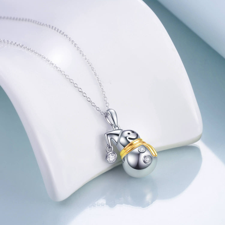 925 Sterling Silver Snowman Necklace with Cubic Zirconia Pendant Necklace Christmas Gift - onlyone