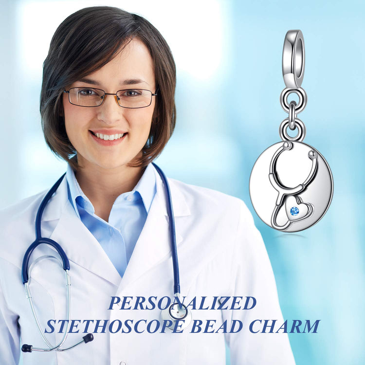 925 Sterling Silver Personalized Stethoscope Photo Charm