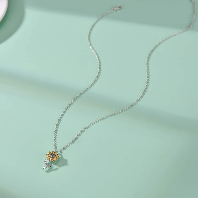 925 Sterling Silver Filigree Sunflower with 100 Languages I Love You Stone