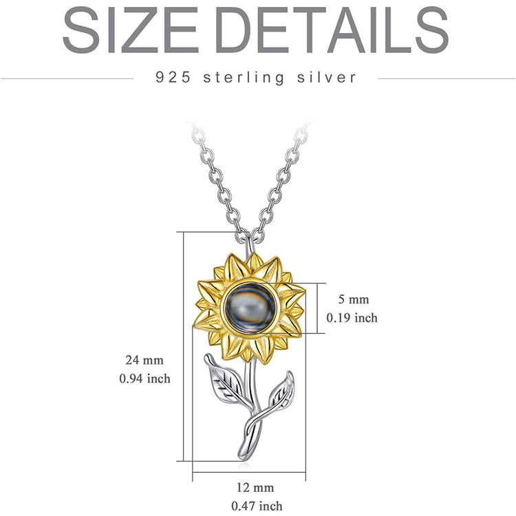 925 Sterling Silver Filigree Sunflower with 100 Languages I Love You Stone