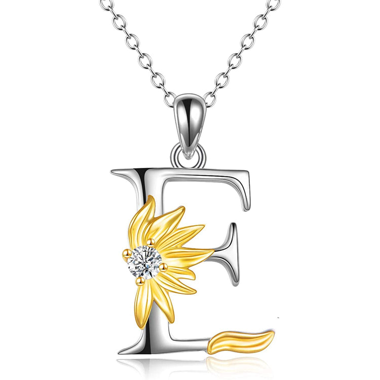 925 Sterling Silver Sunflower Initial Necklace