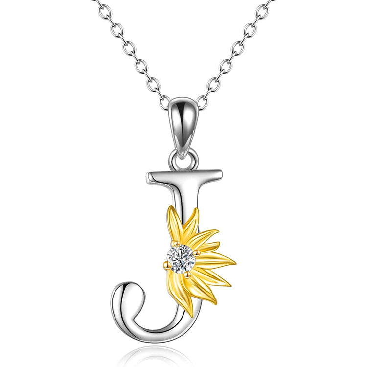925 Sterling Silver Sunflower Initial Necklace