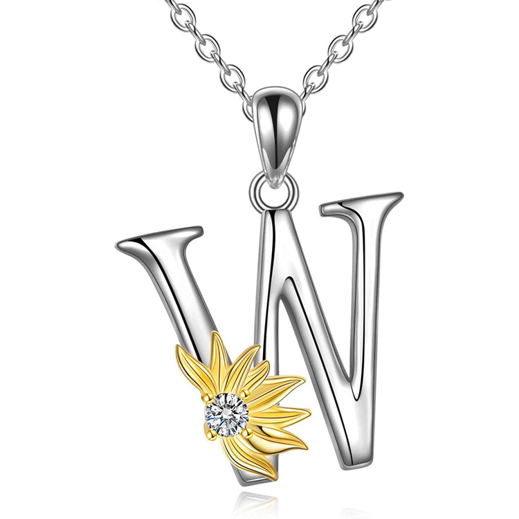 925 Sterling Silver Sunflower Initial Necklace
