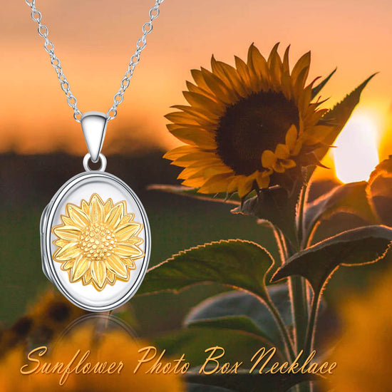 925 Sterling Silver Sunflower Photo Locket You Are My Sunshine Pendant Necklace - onlyone
