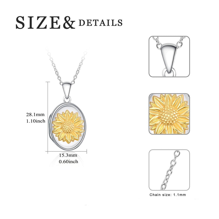 925 Sterling Silver Sunflower Photo Locket You Are My Sunshine Pendant Necklace - onlyone