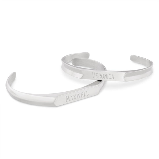 925 Sterling Silver Personalized Couples Cuff Id Set 6â€?7.5â€?- onlyone