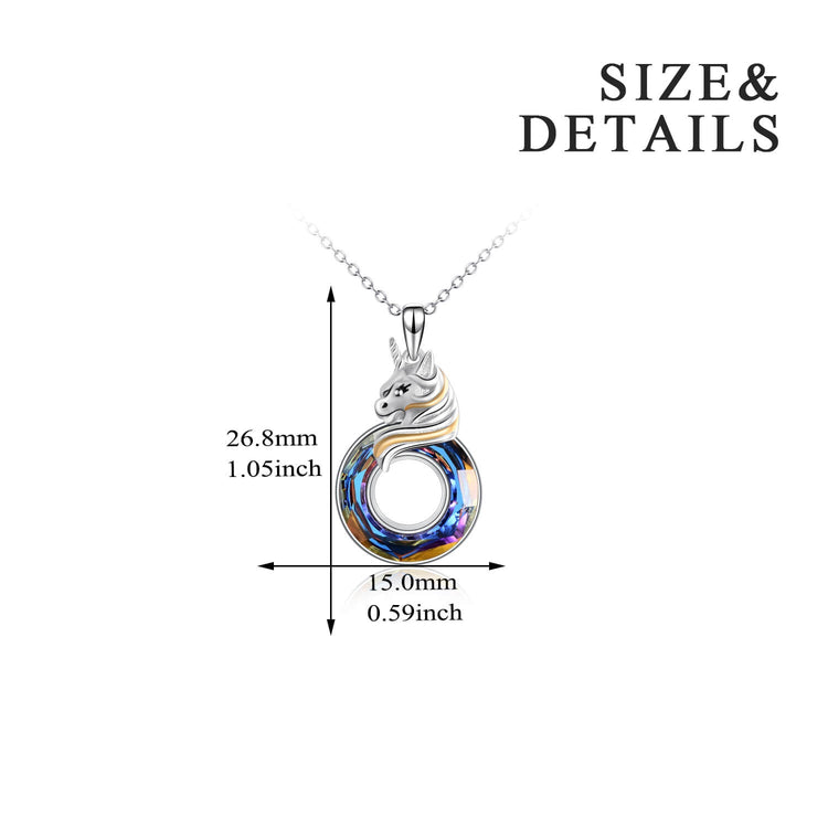925 Sterling Silver Unicorn with Swarovski Crystal Pendant Necklace Gift For Girl - onlyone