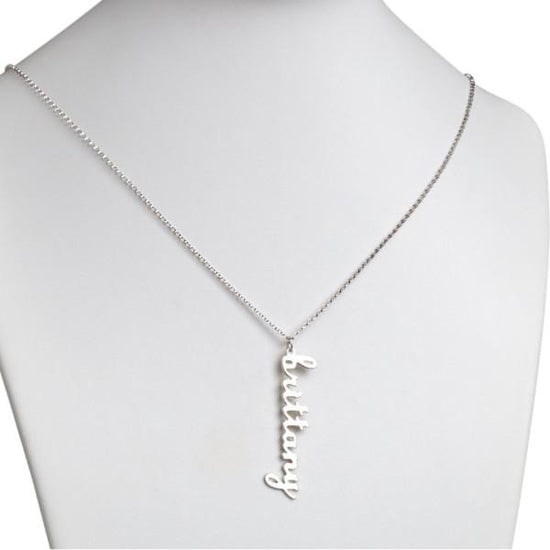 925 Sterling Silver Vertical Lowercase Script Name Necklace Nameplate Necklace - onlyone