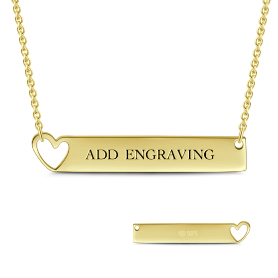 14K Gold Personalized Heart Engravable Bar Necklace Adjustable 16" - 20" White Gold/Yellow Gold/Rose Gold - onlyone
