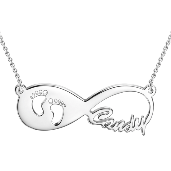 925 Sterling Silver Infinity Footprint Name Necklace Nameplate Necklace - onlyone