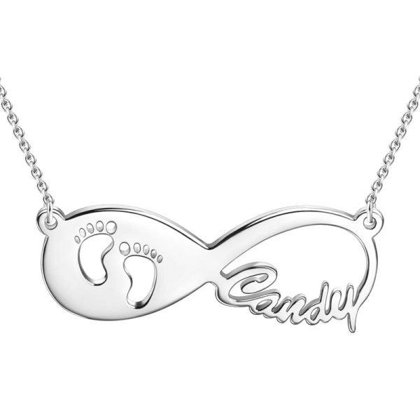 925 Sterling Silver Infinity Footprint Name Necklace Nameplate Necklace - onlyone