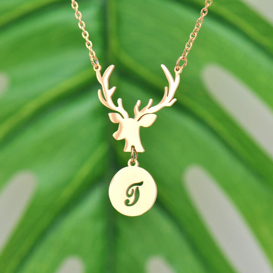 925 Sterling Silver Deer Antler Initial Monogram Name Necklace