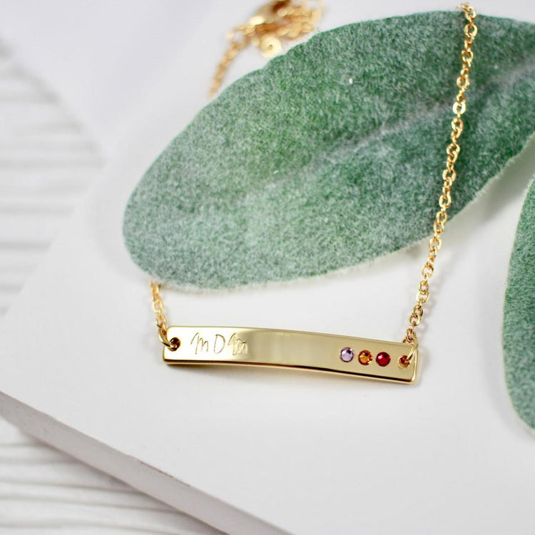 925 Sterling Silver Custom Bar Name Bracelet With Birthstone, Nameplated Necklace - onlyone