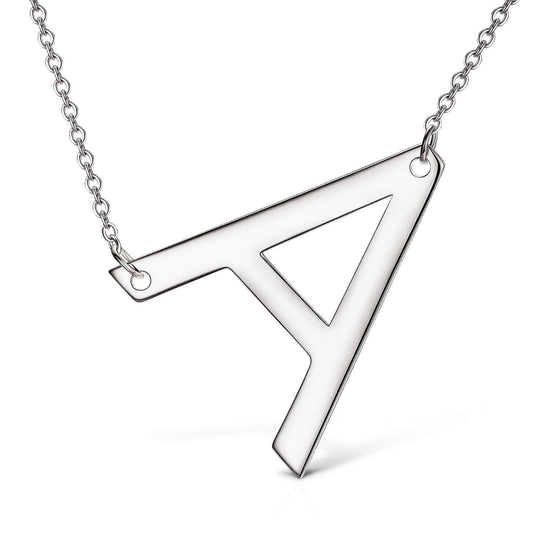 925 Sterling Silver Large Sideways Initial Necklace - onlyone