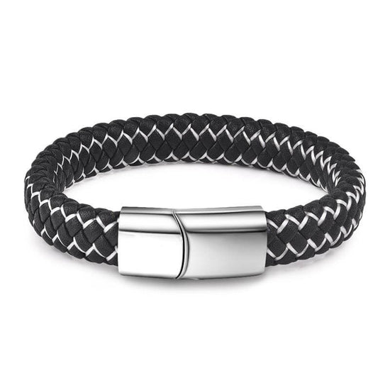 Punk Black Blue Braided Mens Leather Bracelet Stainless Steel Magnetic Clasp Bracelet, Father's Day Bracelet - onlyone