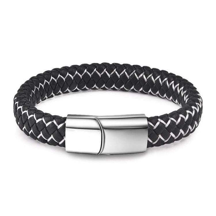 Punk Black Blue Braided Mens Leather Bracelet Stainless Steel Magnetic Clasp Bracelet, Father's Day Bracelet - onlyone