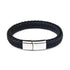 Punk Black Blue Braided Mens Leather Bracelet Stainless Steel Magnetic Clasp Bracelet, Father's Day Bracelet - onlyone