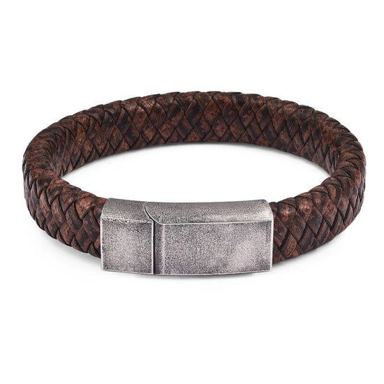 Punk Black Blue Braided Mens Leather Bracelet Stainless Steel Magnetic Clasp Bracelet, Father's Day Bracelet - onlyone