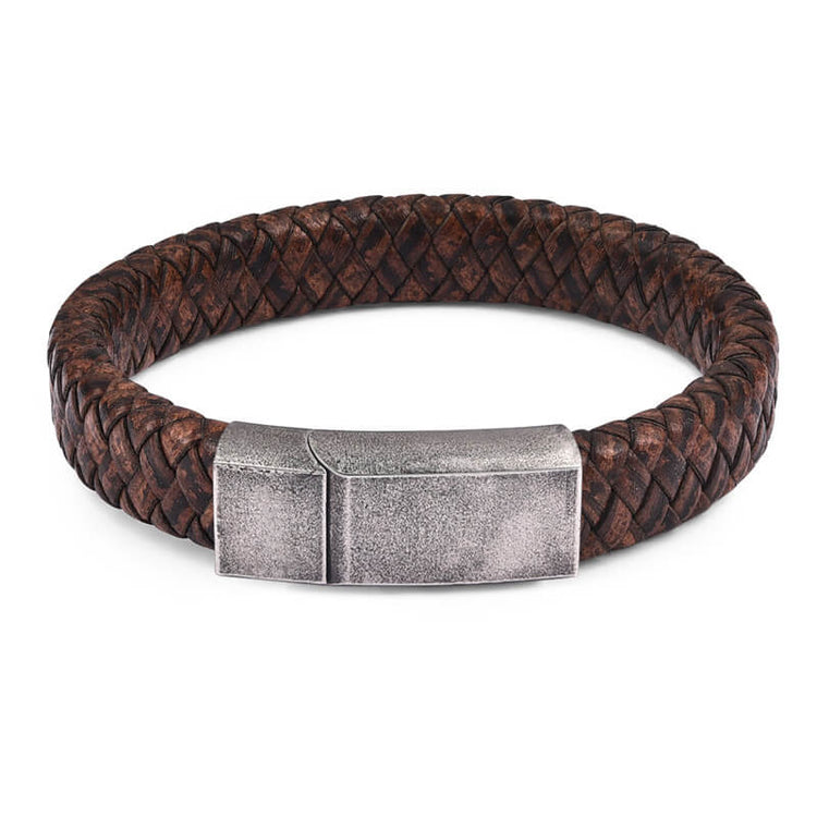 Punk Black Blue Braided Mens Leather Bracelet Stainless Steel Magnetic Clasp Bracelet, Father's Day Bracelet - onlyone