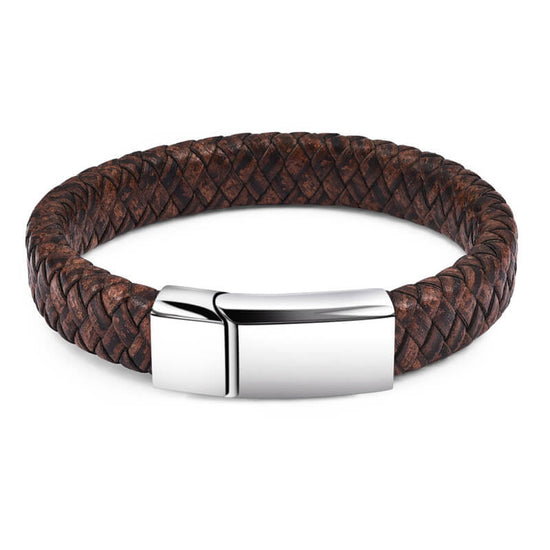 Punk Black Blue Braided Mens Leather Bracelet Stainless Steel Magnetic Clasp Bracelet, Father's Day Bracelet - onlyone