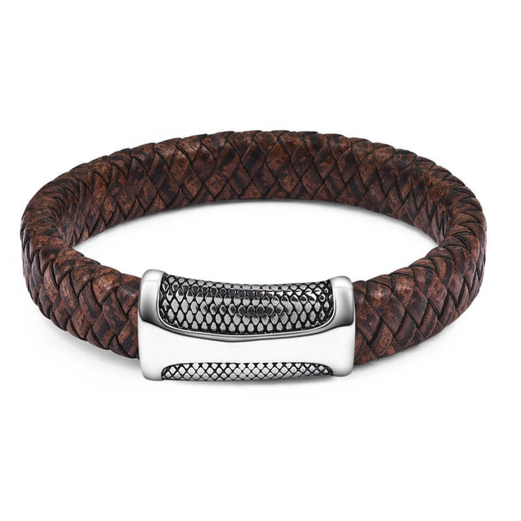 Punk Black Blue Braided Mens Leather Bracelet Stainless Steel Magnetic Clasp Bracelet, Father's Day Bracelet - onlyone