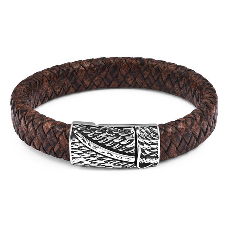 Punk Black Blue Braided Mens Leather Bracelet Stainless Steel Magnetic Clasp Bracelet, Father's Day Bracelet - onlyone