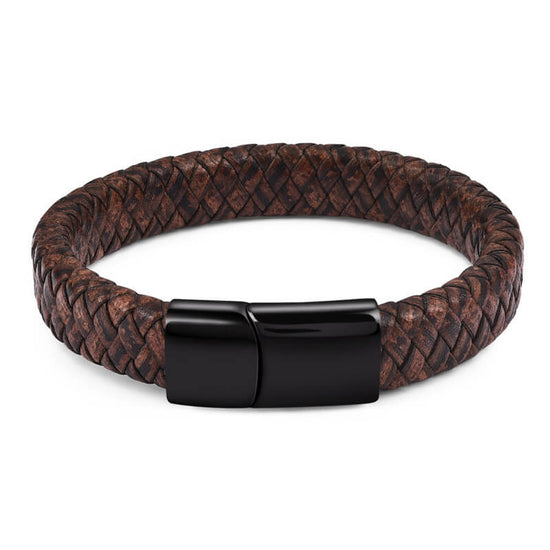 Punk Black Blue Braided Mens Leather Bracelet Stainless Steel Magnetic Clasp Bracelet, Father's Day Bracelet - onlyone