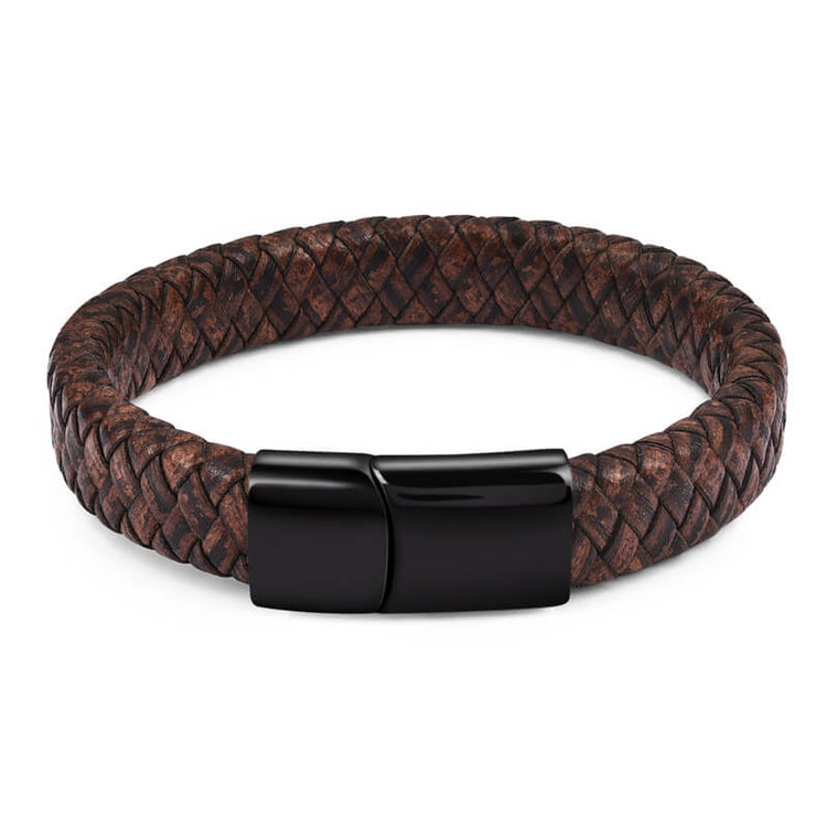 Punk Black Blue Braided Mens Leather Bracelet Stainless Steel Magnetic Clasp Bracelet, Father's Day Bracelet - onlyone