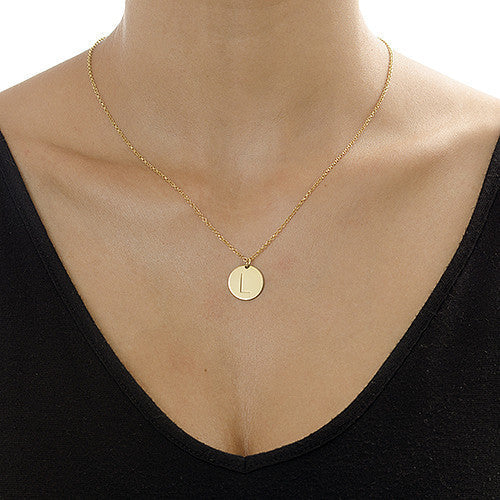 925 Sterling Silver Engraved Initial Coin Necklace, Back To School Gift Necklace - onlyone
