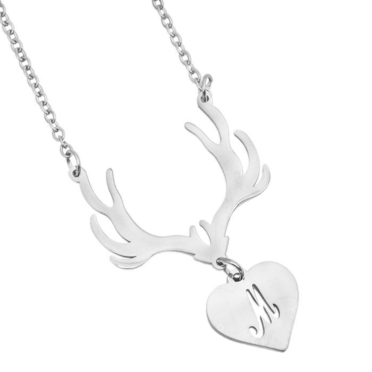 925 Sterling Silver Deer Antler Initial Monogram Name Necklace
