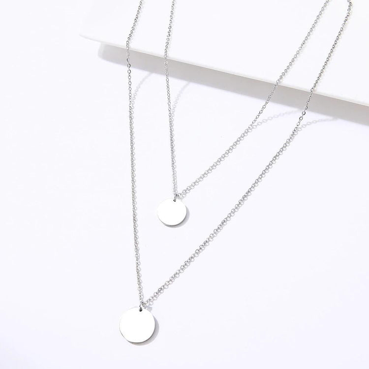 925 Sterling Silver Double Layer Coin Necklace, Minimalist Disc Necklace