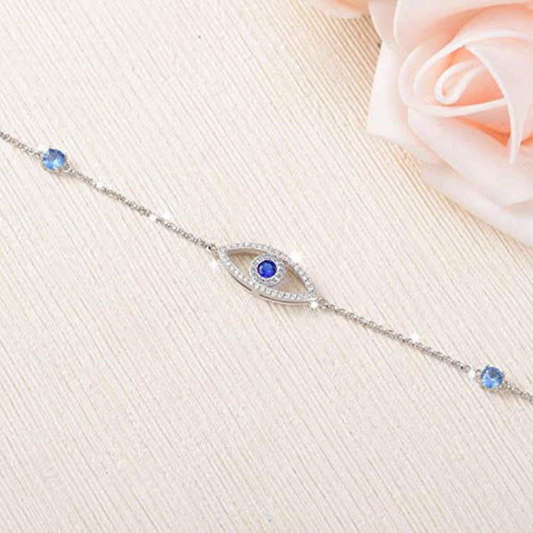 925 Sterling Silver Evil Eye Sapphire Blue Sparkling Cubic Zirconia Adjustable Anklet