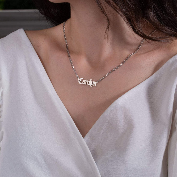 925 Sterling Silver Name Necklace In Figaro Chain
