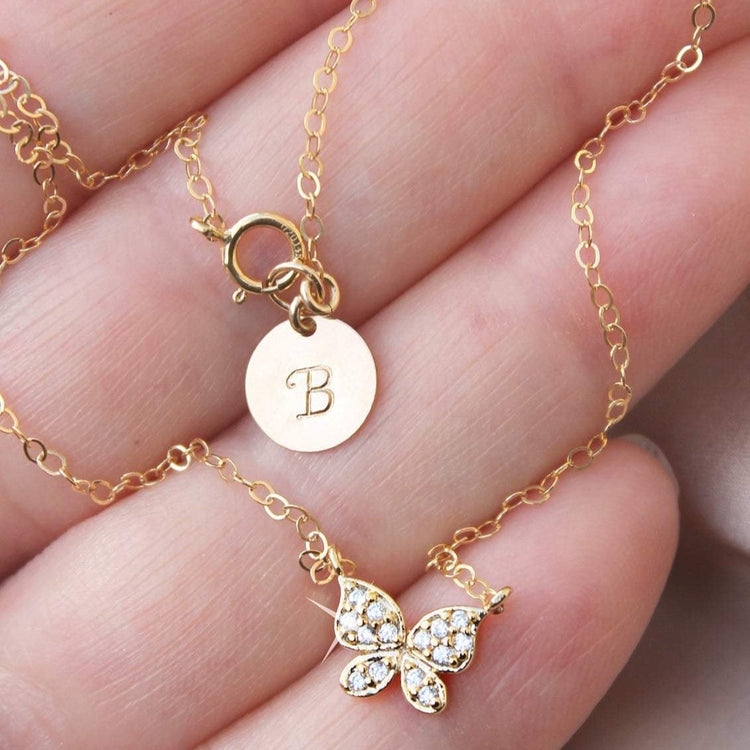 925 Sterling Silver Butterfly Anklet With A Personalized Custom Stamped Initial Disc - onlyone